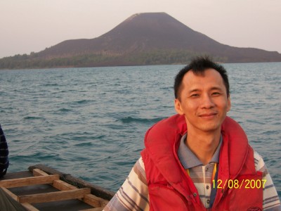 On Boat approaching Anak Krakatau
Back ground of Anak Krakatau Island beach
